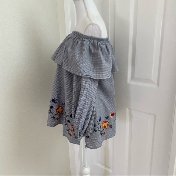 Zara Woman Off Shoulder Gingham Peasant Blouse XS - Picture 12 of 13